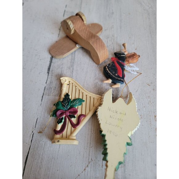 Vintage angelic harp angel rose airplane ornament Xmas set - Picture 7 of 9